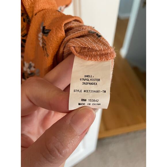 Melloday Medium Blouse Floral Ruffle Half Sleeve Style CET204681-TM Orange White - Picture 5 of 9